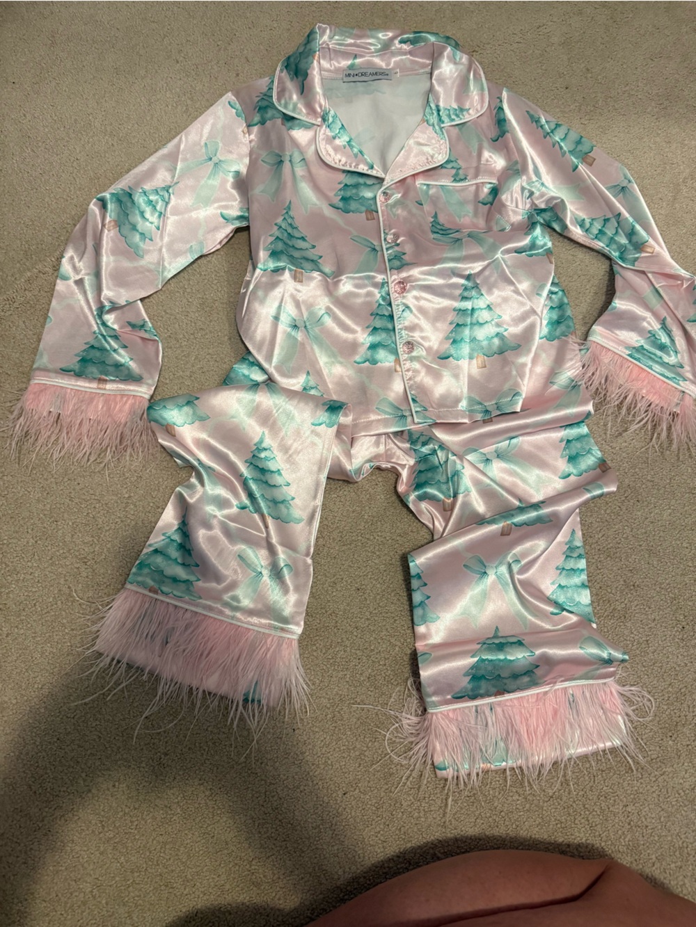Dreamers Pink Satin Shell-Print Pajama Top with Teal Accents
